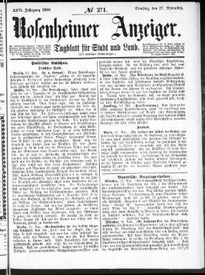 Rosenheimer Anzeiger Samstag 27. November 1880