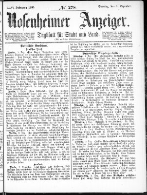Rosenheimer Anzeiger Sonntag 5. Dezember 1880