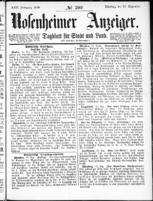 Rosenheimer Anzeiger Dienstag 21. Dezember 1880