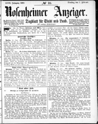 Rosenheimer Anzeiger Dienstag 1. Februar 1881