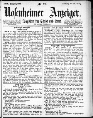 Rosenheimer Anzeiger Dienstag 29. März 1881