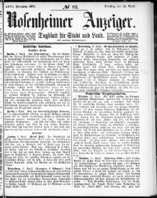 Rosenheimer Anzeiger Dienstag 12. April 1881