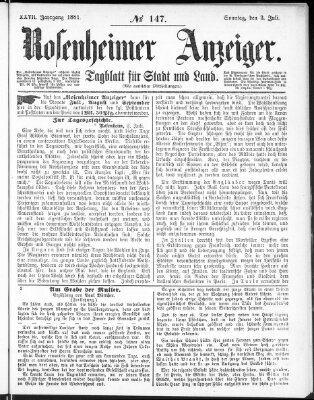 Rosenheimer Anzeiger Sonntag 3. Juli 1881