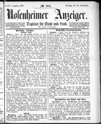 Rosenheimer Anzeiger Samstag 10. September 1881