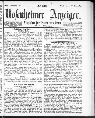 Rosenheimer Anzeiger Dienstag 20. September 1881