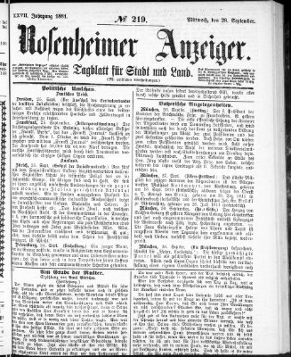 Rosenheimer Anzeiger Mittwoch 28. September 1881
