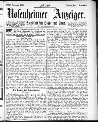 Rosenheimer Anzeiger Dienstag 1. November 1881