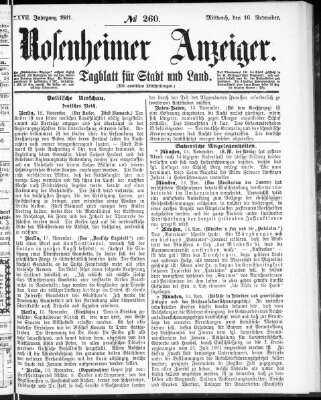 Rosenheimer Anzeiger Mittwoch 16. November 1881