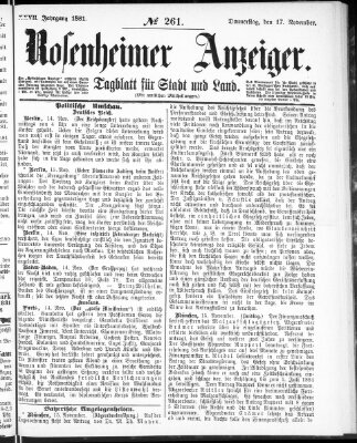 Rosenheimer Anzeiger Donnerstag 17. November 1881