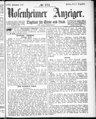 Rosenheimer Anzeiger Freitag 2. Dezember 1881