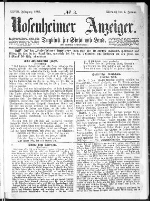 Rosenheimer Anzeiger Mittwoch 4. Januar 1882