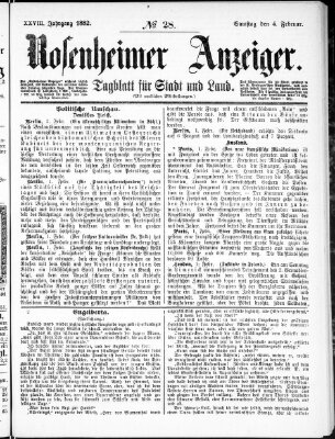 Rosenheimer Anzeiger Samstag 4. Februar 1882