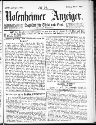 Rosenheimer Anzeiger Sonntag 2. April 1882