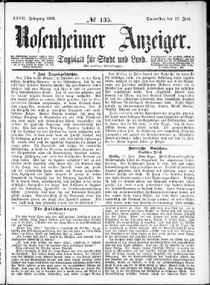 Rosenheimer Anzeiger Donnerstag 15. Juni 1882