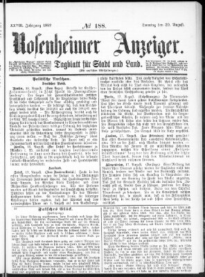 Rosenheimer Anzeiger Sonntag 20. August 1882