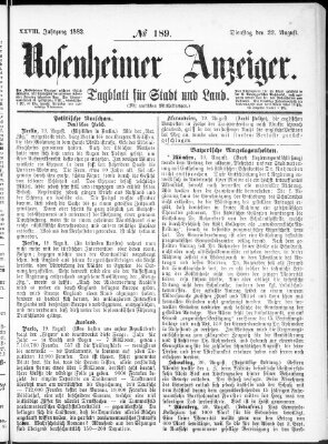 Rosenheimer Anzeiger Dienstag 22. August 1882