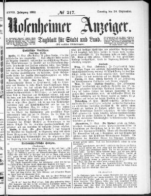 Rosenheimer Anzeiger Sonntag 24. September 1882