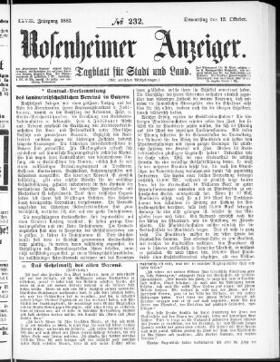Rosenheimer Anzeiger Donnerstag 12. Oktober 1882