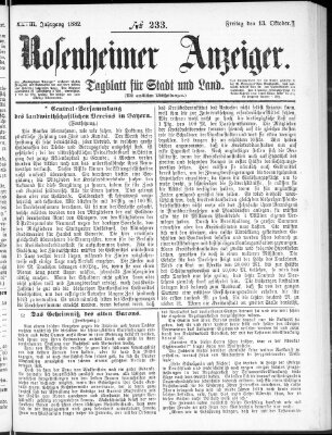 Rosenheimer Anzeiger Freitag 13. Oktober 1882
