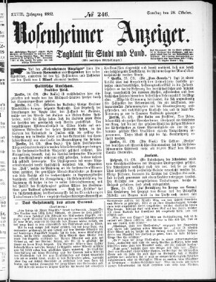 Rosenheimer Anzeiger Samstag 28. Oktober 1882