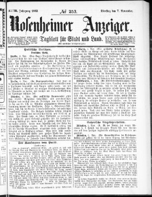 Rosenheimer Anzeiger Dienstag 7. November 1882
