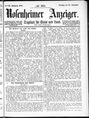 Rosenheimer Anzeiger Dienstag 21. November 1882