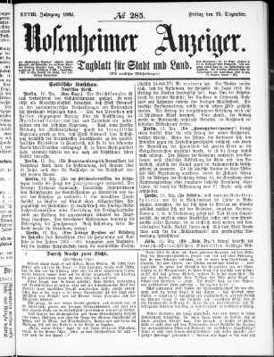 Rosenheimer Anzeiger Freitag 15. Dezember 1882