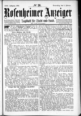 Rosenheimer Anzeiger Donnerstag 1. Februar 1883