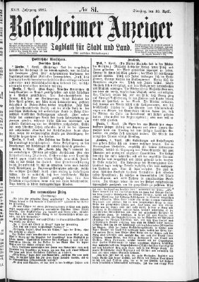 Rosenheimer Anzeiger Dienstag 10. April 1883