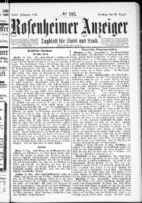 Rosenheimer Anzeiger Samstag 25. August 1883
