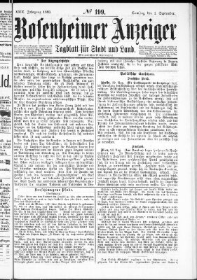 Rosenheimer Anzeiger Samstag 1. September 1883