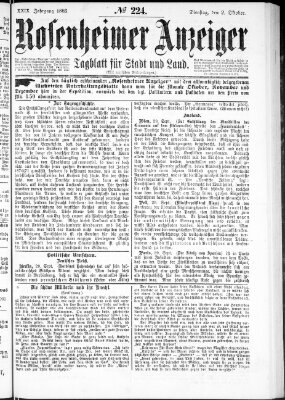 Rosenheimer Anzeiger Dienstag 2. Oktober 1883