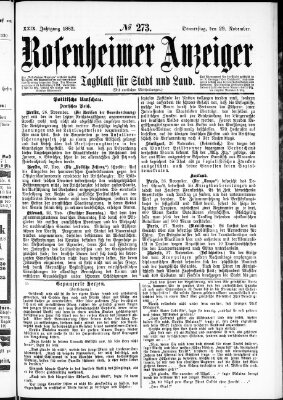 Rosenheimer Anzeiger Donnerstag 29. November 1883