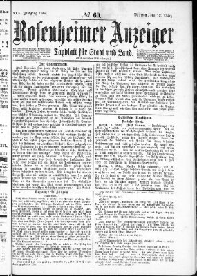 Rosenheimer Anzeiger Mittwoch 12. März 1884