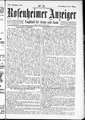Rosenheimer Anzeiger Donnerstag 27. März 1884