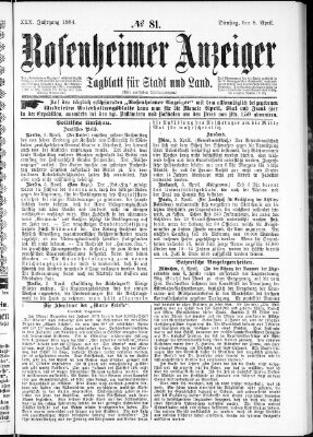 Rosenheimer Anzeiger Dienstag 8. April 1884