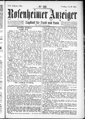 Rosenheimer Anzeiger Dienstag 20. Mai 1884