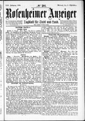 Rosenheimer Anzeiger Mittwoch 3. September 1884
