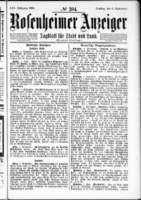 Rosenheimer Anzeiger Samstag 6. September 1884
