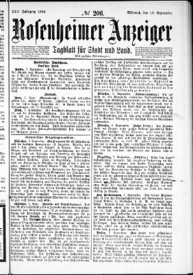 Rosenheimer Anzeiger Mittwoch 10. September 1884