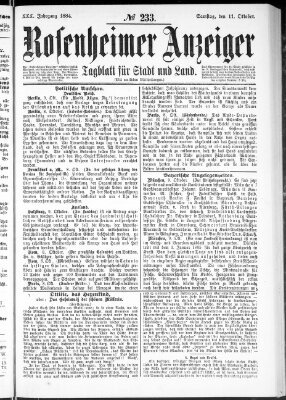 Rosenheimer Anzeiger Samstag 11. Oktober 1884