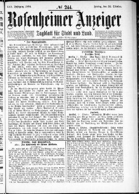Rosenheimer Anzeiger Freitag 24. Oktober 1884