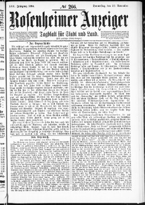 Rosenheimer Anzeiger Donnerstag 20. November 1884