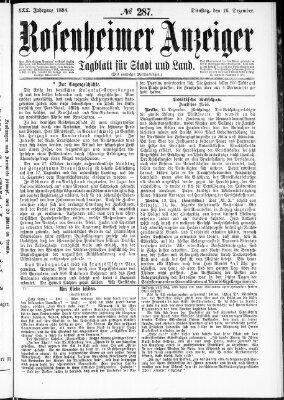 Rosenheimer Anzeiger Dienstag 16. Dezember 1884