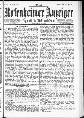 Rosenheimer Anzeiger Freitag 27. Februar 1885