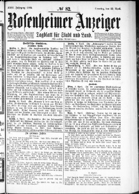Rosenheimer Anzeiger Sonntag 12. April 1885