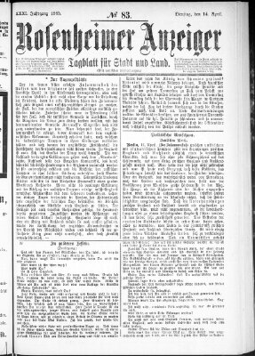 Rosenheimer Anzeiger Dienstag 14. April 1885