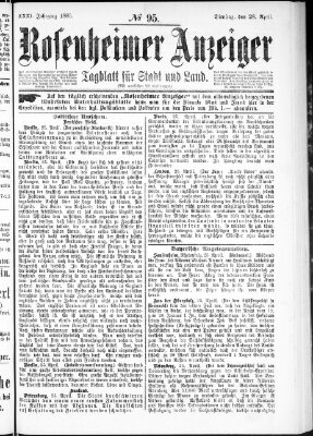 Rosenheimer Anzeiger Dienstag 28. April 1885