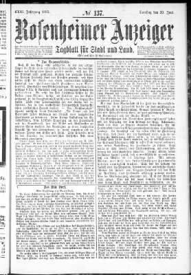 Rosenheimer Anzeiger Samstag 20. Juni 1885