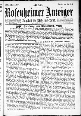 Rosenheimer Anzeiger Sonntag 28. Juni 1885